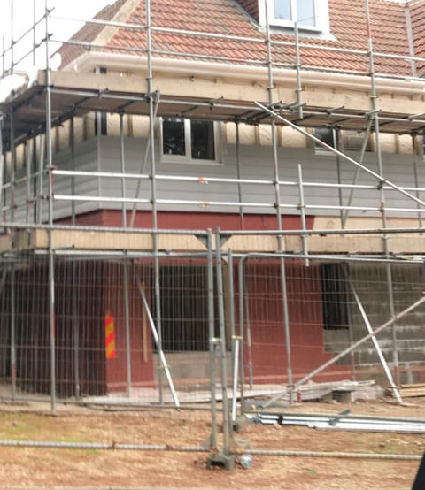 Scaffolding on house construction