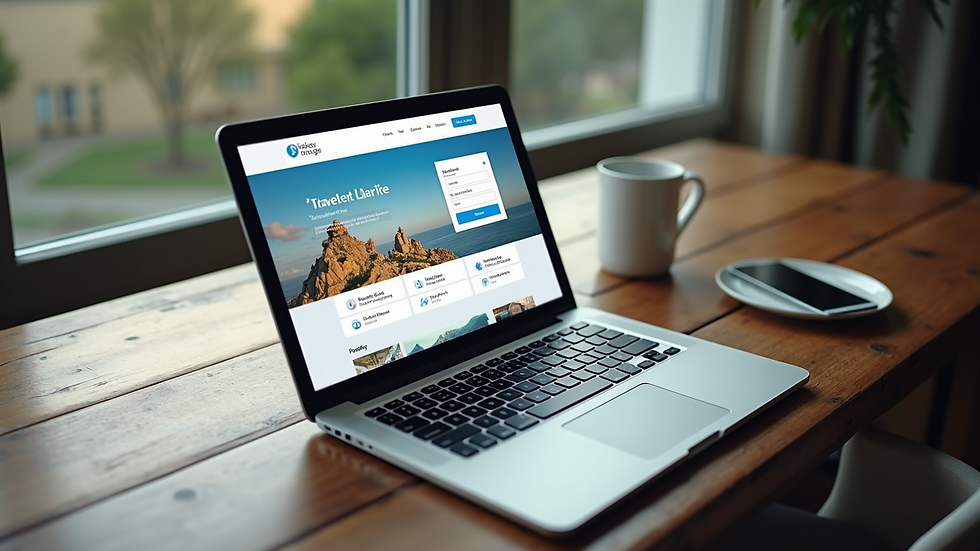 High angle view of a laptop displaying travel booking website