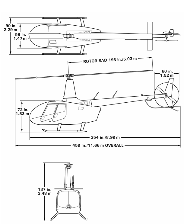 Medidas externas do R66 disponíveis no POH.
