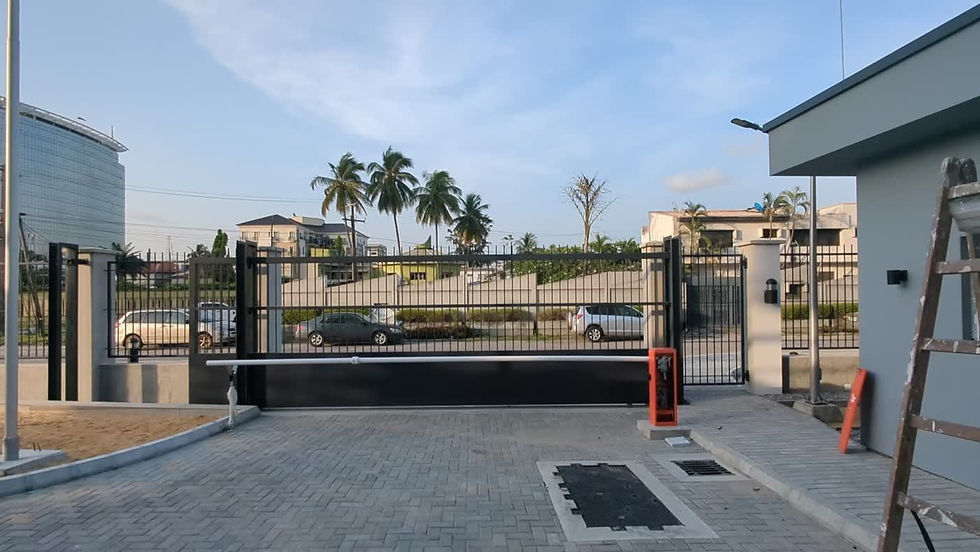 Automatic BAME Delma boom barrier installed at a residential estate gate in Victoria Island, Lagos