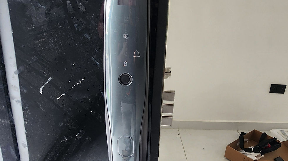 Video smart lock with built-in camera, display screen and illuminated fingerprint sensor on a glass door in Lagos