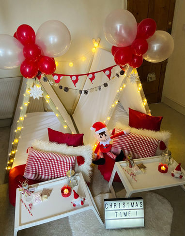 Christmas theme tent party naughty elf red and white