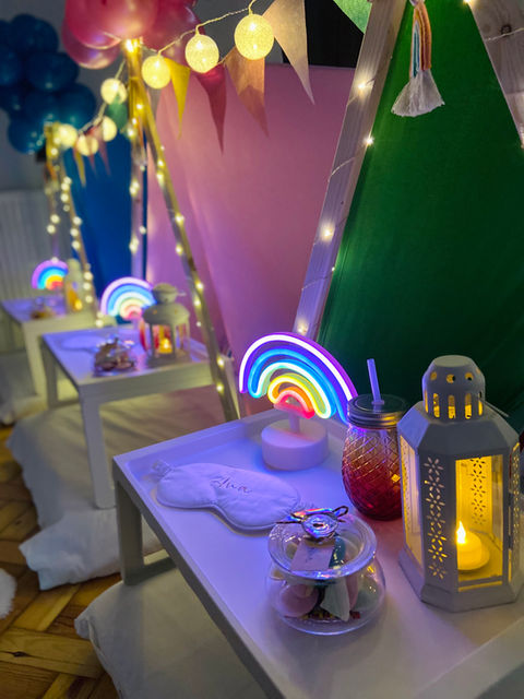 Rainbowtastic theme tent party tray accessories
