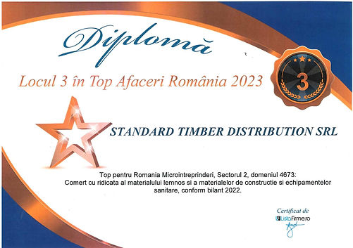Diploma: 3rd place in Top Afaceri Romania 2023 - Standard Timber Distribution SRL