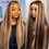 Miniatura: 30 32 Inch Highlight Straight Lace Front Wigs 13x6 Brown Colored Lace