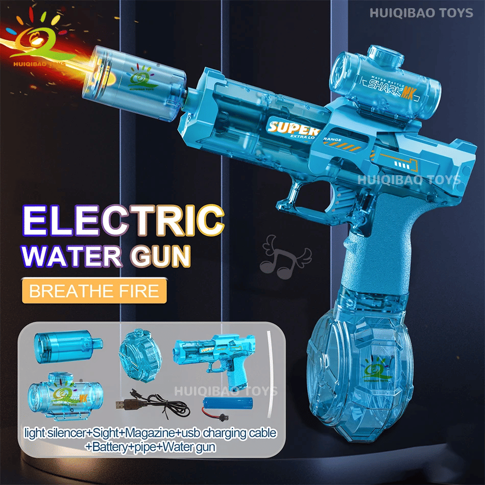 HUIQIBAO Electric Pulse Water Gun Automatic Toy Pistol With Flame Lights