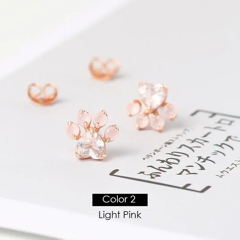 Miniatura: LAMOON Cat Paw 925 Sterling Silver Earrings Rose Quartz Stud Earring