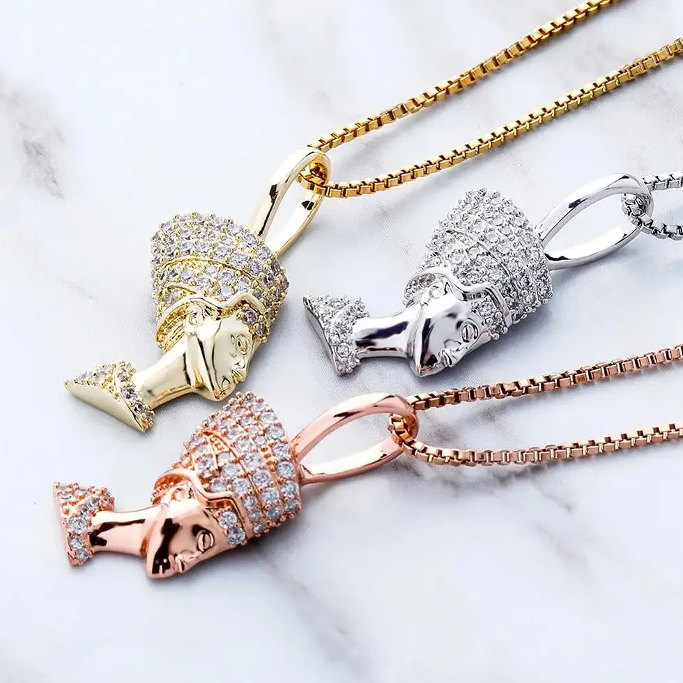 Miniatura: 925 Sterling Silver Egyptian Pharaoh Pendant Iced