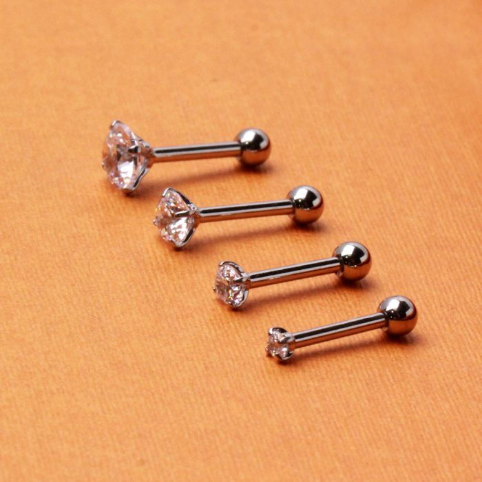 Miniatura: 316L Stainless Steel Prong Set CZ Triple Helix / Cartilage Earring