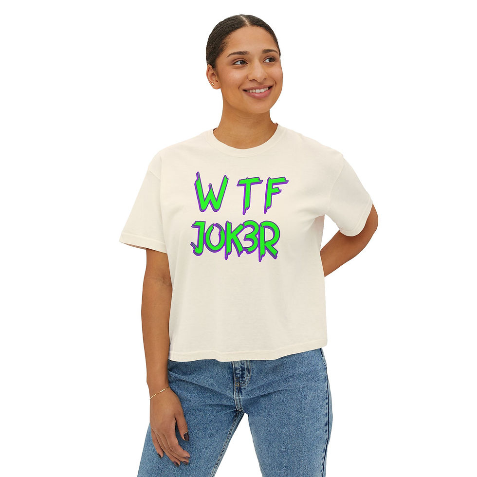 Miniatura: WTF JOK3R Women's Boxy Tee - Edgy Joker-Inspired Graphic Shirt