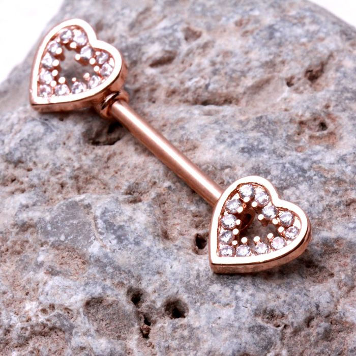 Miniatura: Rose Gold Plated Glittering Heart Nipple Bar
