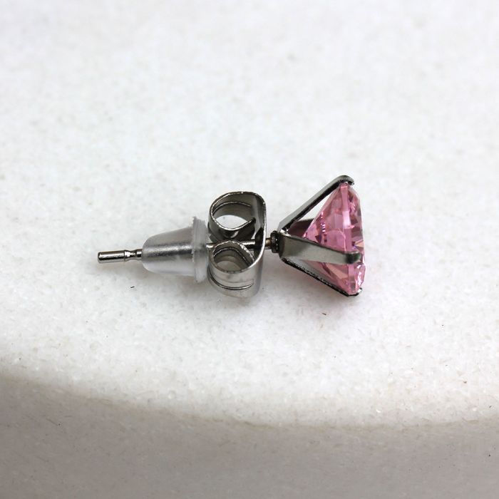 Miniatura: Pair of 316L Surgical Steel Pink Round CZ Stud Earrings