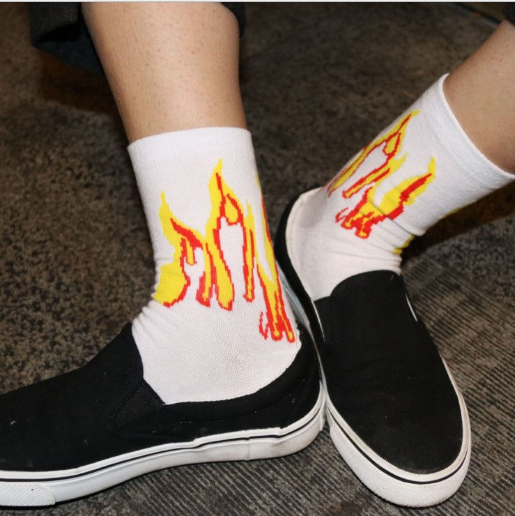 Miniatura: Flame Black White Yellow Fire Socks