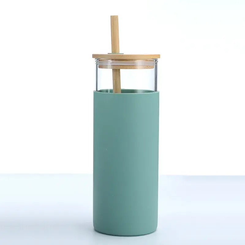 Miniatura: Wholesale 500ml Glass Water Bottle With Custom Logo With Straw and Lip