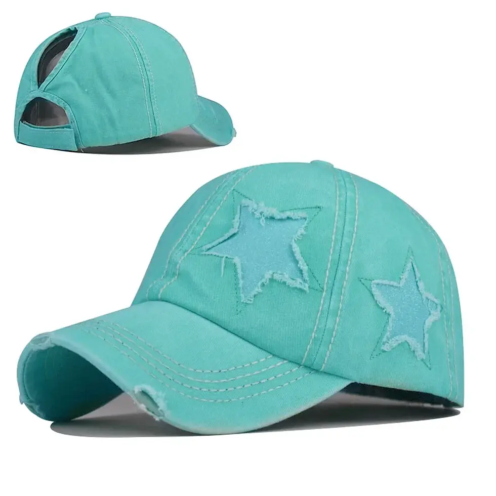 Retro Y2K Star Washed Denim Hole Star Baseball Cap