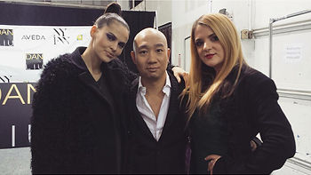 NYFW The Shows F/W 16/17 Collection Designer Dan Liu (middle) Show Producer Maritta Viola (right side) Top Model Hana Nitsche (left side)