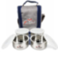 Freshia Stainless Steel 4-Tier Lunch Box Set, 270 Containers with Red Lids & Car