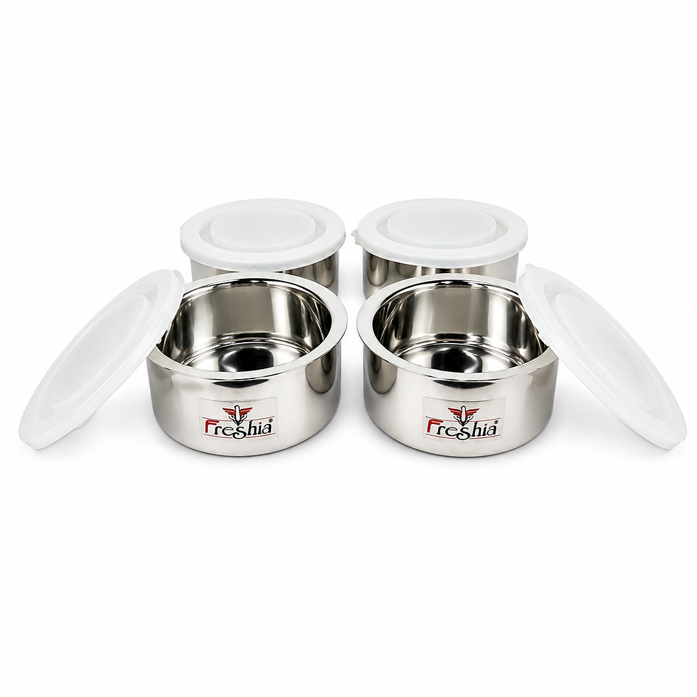 Thumbnail: Freshia Stainless Steel 4-Tier Lunch Box Set, 270 Containers with Red Lids & Car