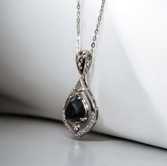 Thumbnail: memorial cremation black stone vintage pendant black sterling silver