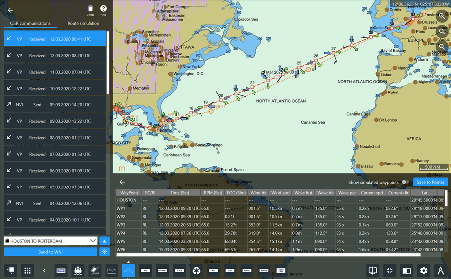 Image screenshot of optimum ship routeing from WNI