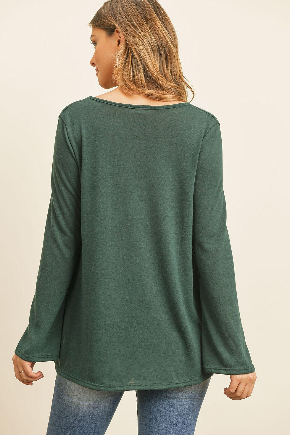 Thumbnail: Criss Cross Neck Long Sleeve Hacci Top