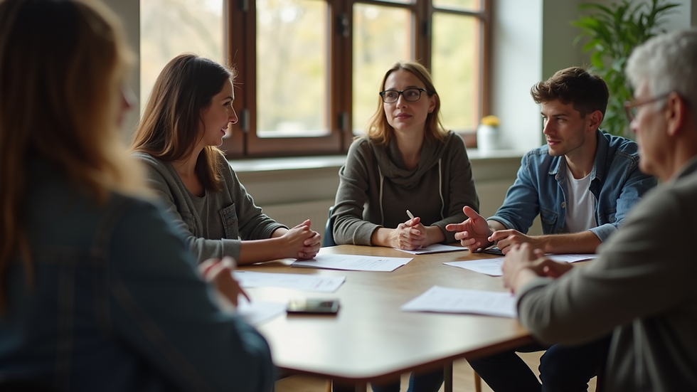 Eye-level view of a support group meeting with individuals sharing their experiences