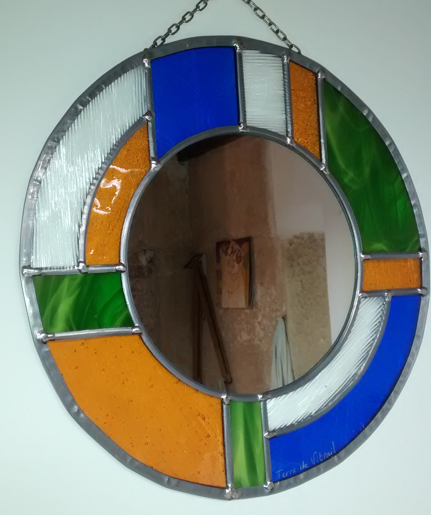 Miroir vitrail Art déco rond couleur