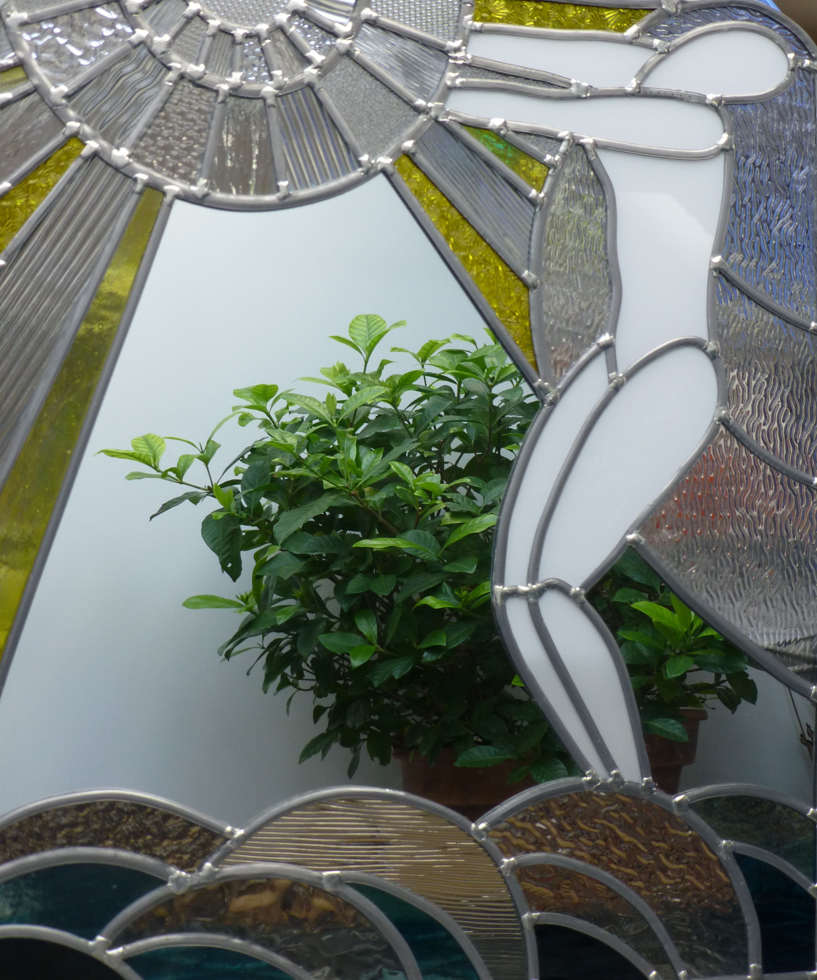 Miroir vitrail Art déco Baigneuse