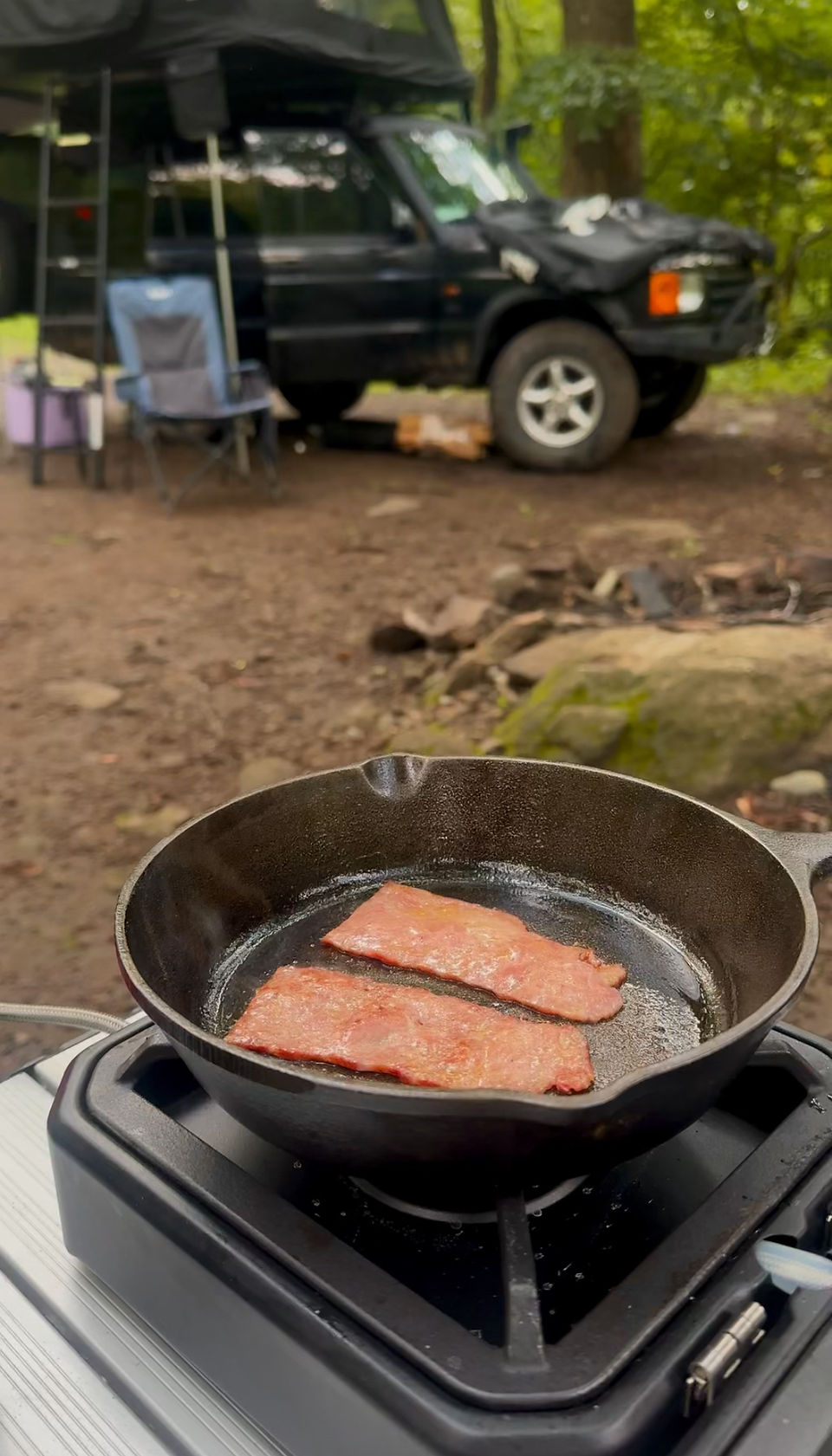 Woman Camping in Cold Weather