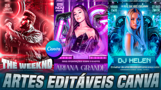 Flyers Editáveis para Canva - Shows Eventos Música - Arte Editável + Pack BG