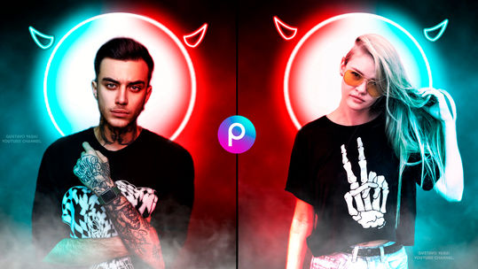 NEON LIGHT & SMOKE Effect | How to edit photo on PicsArt free mobile app