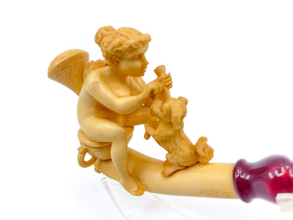 Thumbnail: S.Yanik Meerschaum Pipe Hand Carved Nude with Dog Smoking Pipe