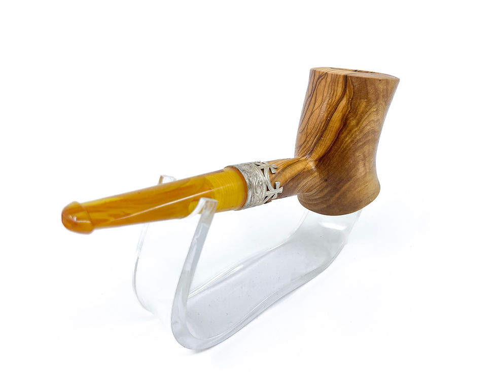 縮圖：S.Yanik Meerschaum Pipe Poker Pipe, Olive Tree Wood, 925 Silver Ring, Amber Stem