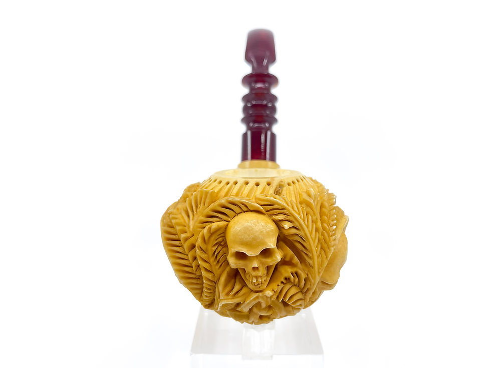 Thumbnail: S.Yanik Meerschaum Pipe Full Bent with Skull Motif Smoking Pipe, Tobacco Pipe