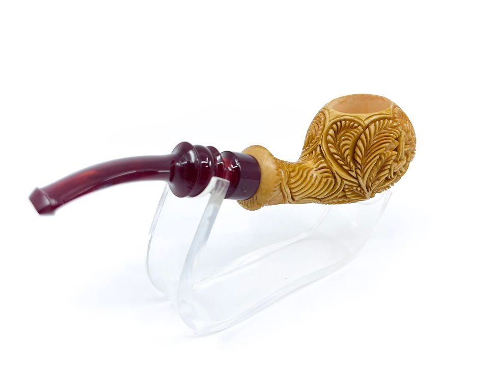 縮圖：S.Yanik Meerschaum Pipe Ornate Brandy Smoking Pipe, Hand Carved Tobacco Pipe
