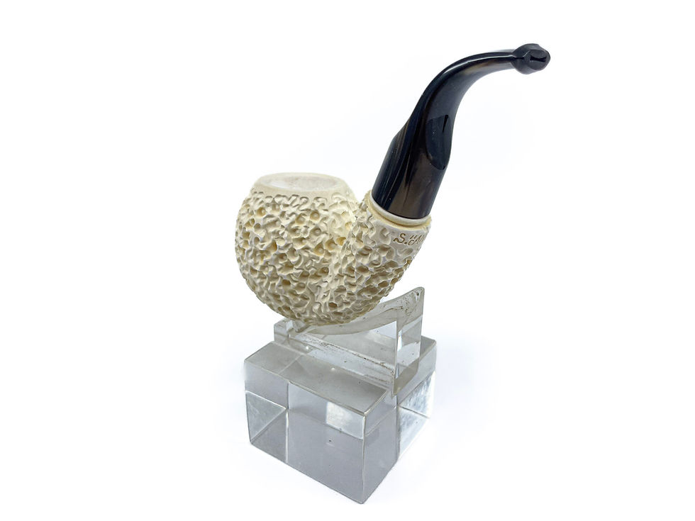 縮圖：S.Yanik Meerschaum Pipe Rustic Full Bent Billiard Smoking Pipe, Tobacco Pipe