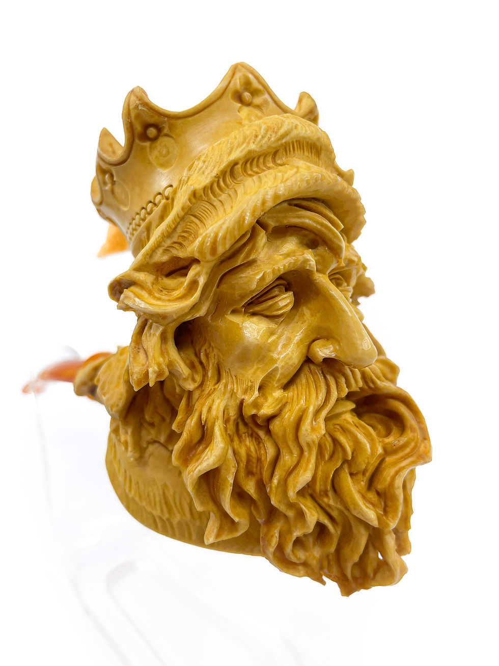 縮圖：S. Yanik Hand‑Carved Meerschaum Pipe King Viking Head Smoking Pipe with Case
