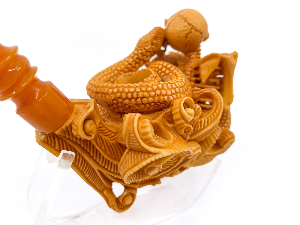 Thumbnail: S. Yanik Meerschaum Pipe – Grim Reaper Skeleton with Snake & Skull Tamper