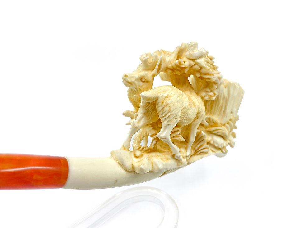 Thumbnail: S. Yanik Meerschaum Pipe Hand Carved Two Deers Smoking Pipe