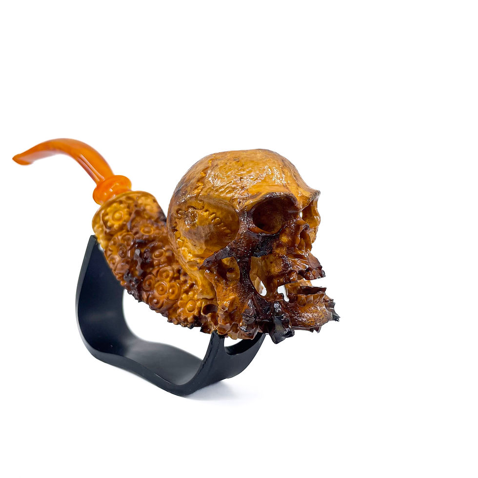 Thumbnail: Calcine Color  Bone Hand Holding Skull Smoking Pipe
