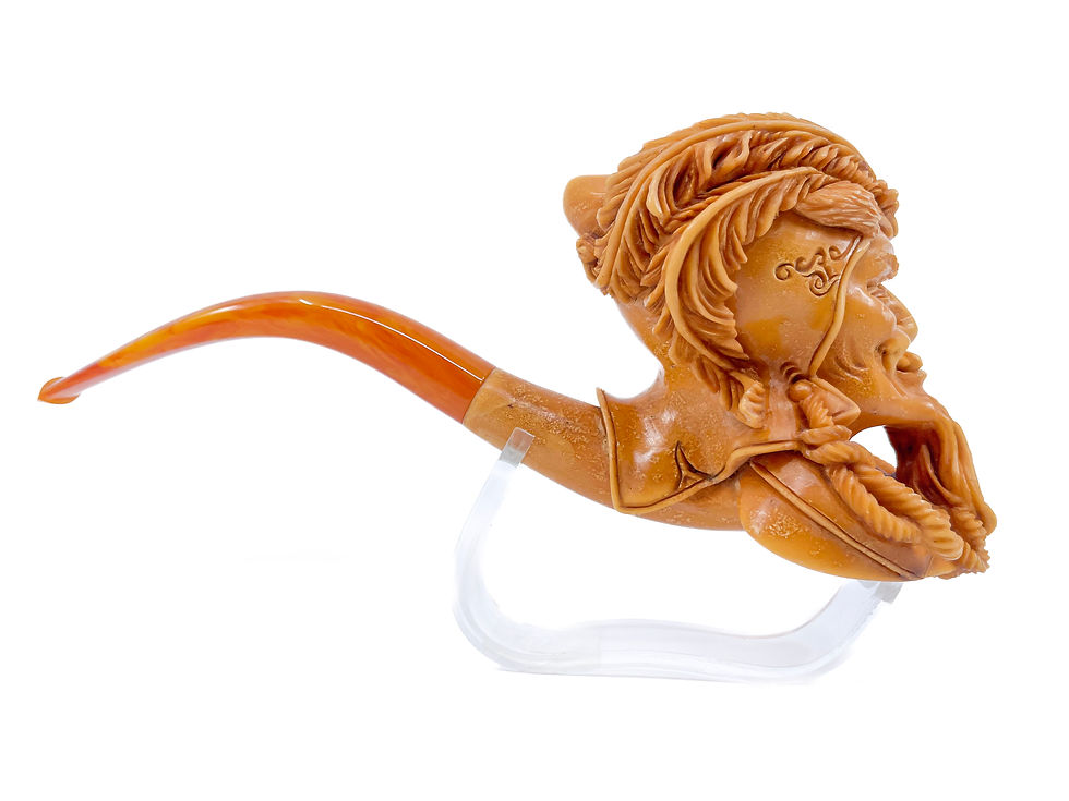 Thumbnail: S.Yanik Meerschaum Pipe Hand Carved Devil Head Smoking Pipe w/ Luxury SPC Case