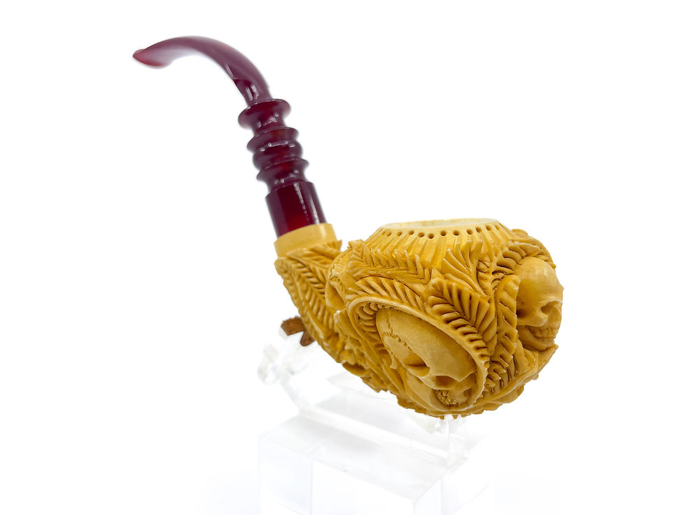 Thumbnail: S.Yanik Meerschaum Pipe Full Bent with Skull Motif Smoking Pipe, Tobacco Pipe