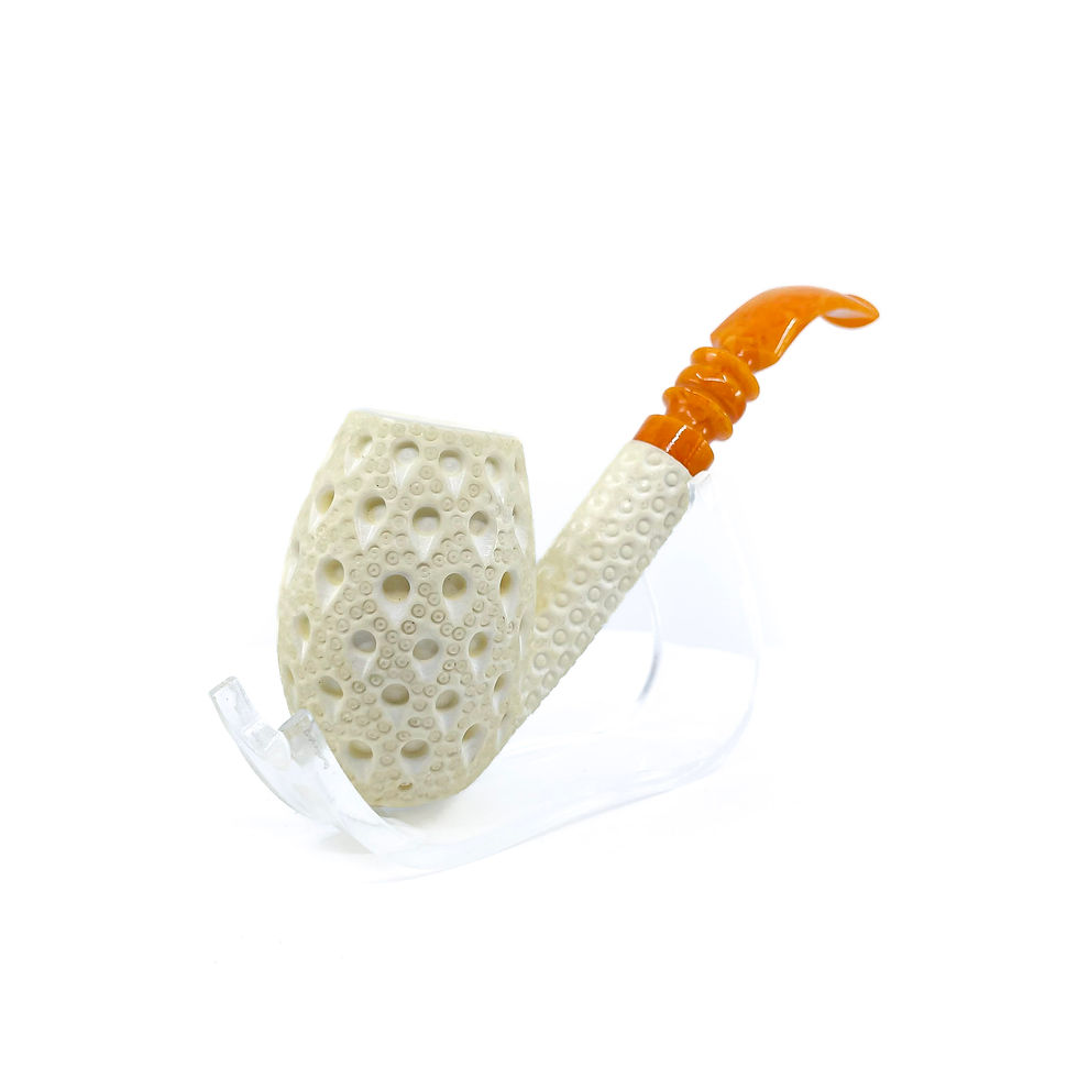 Thumbnail: S.Yanik Meerschaum Pipe Egg Shaped Smoking Pipe with Lattice Ornament