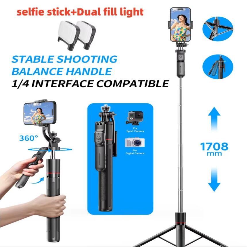 Thumbnail: MEUYAG Selfie Stick Tripod with 1708mm Long Monopod Fill Light, Bluetooth Remote