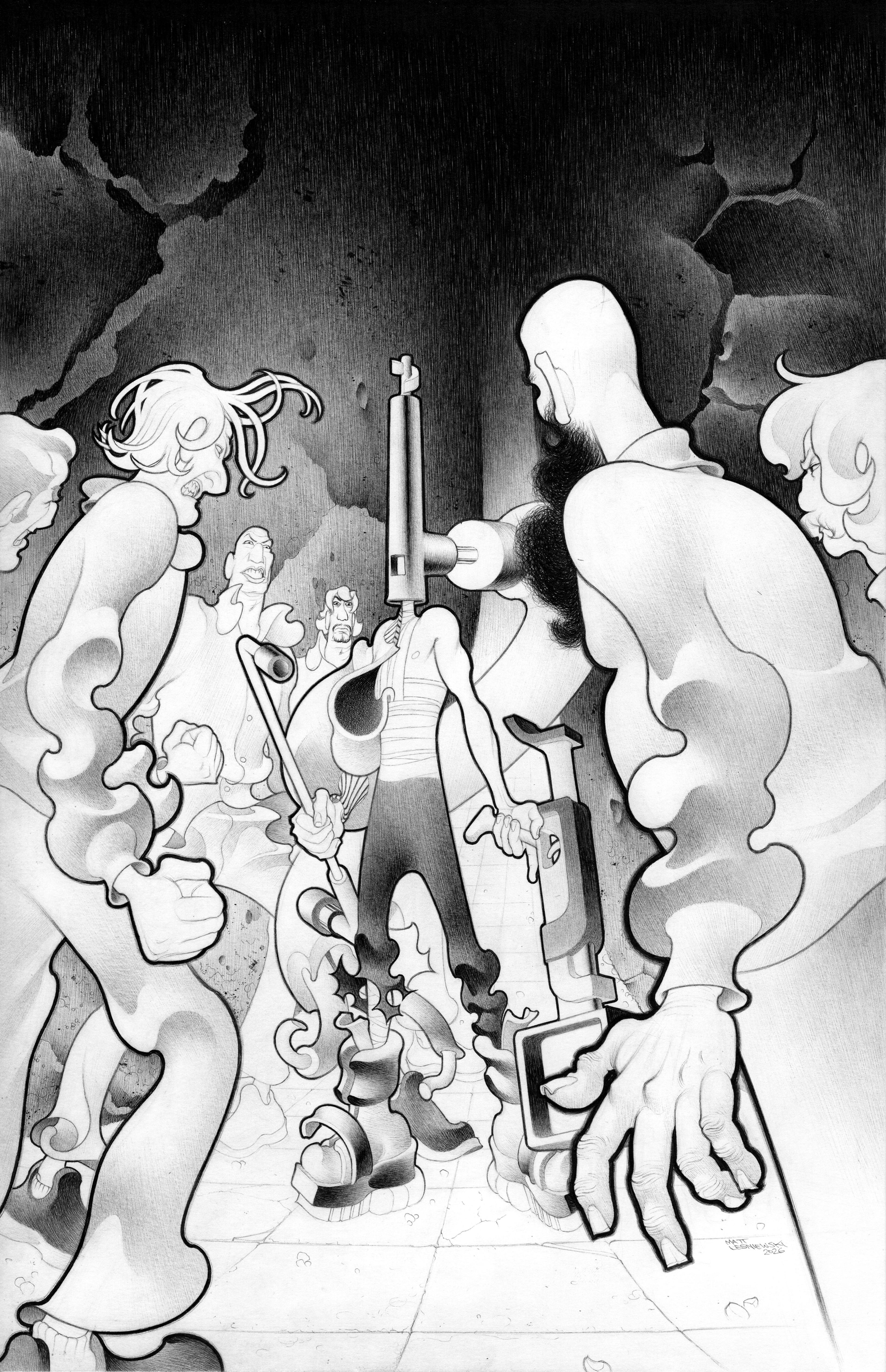 Faceless and the Family: Maze of the Mechanical Aliens #4 Cover (Original Art)