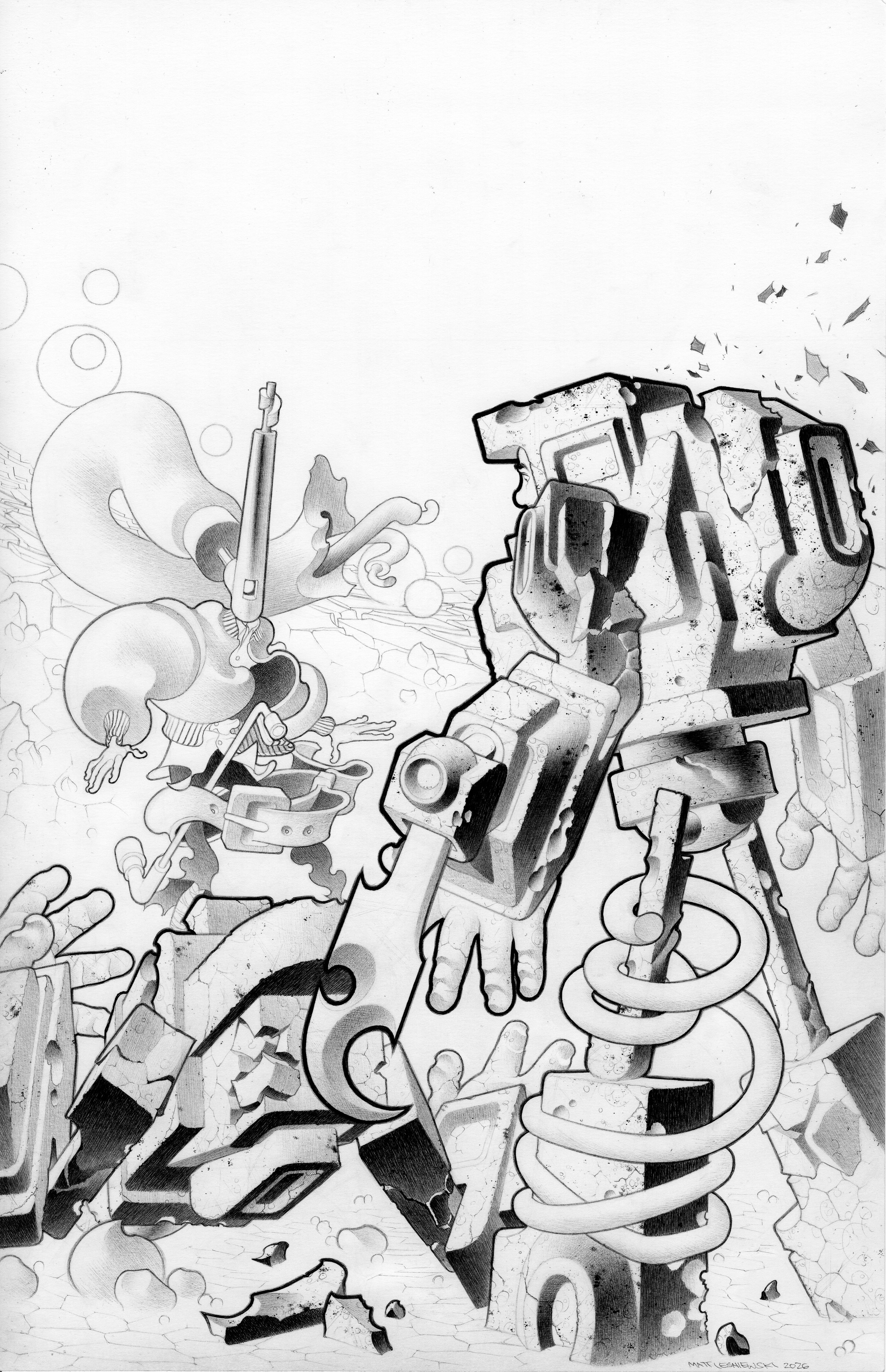 Faceless and the Family: Maze of the Mechanical Aliens #3 Cover (Original Art)