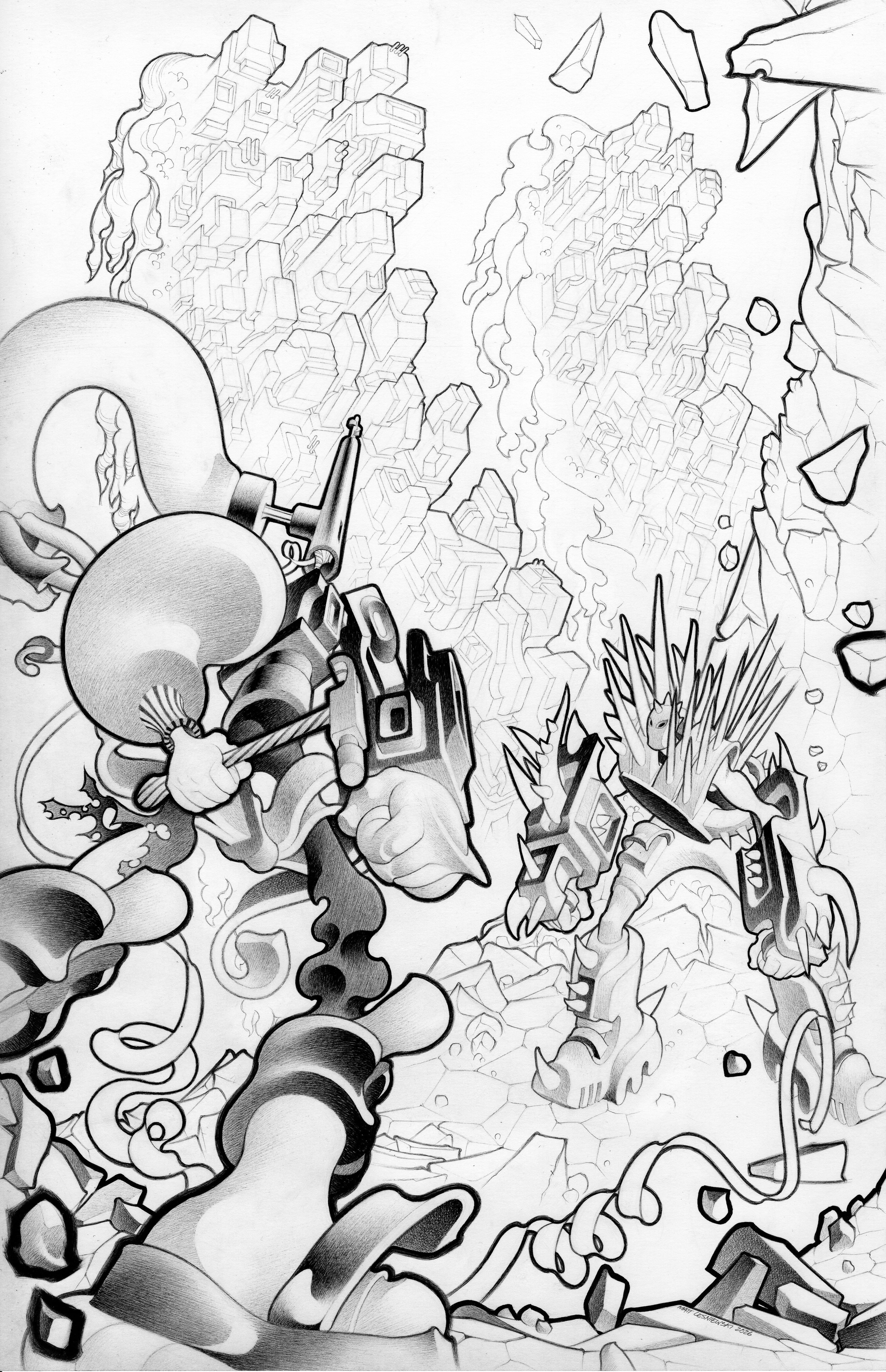 Faceless and the Family: Maze of the Mechanical Aliens #2 Cover (Original Art)