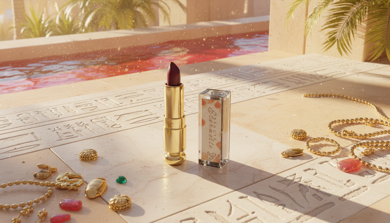 Luxury natural ruby red lip tint with clean botanical formula inspired by ancient rituals.
