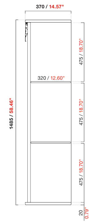 Thumbnail: Pensile verticale a muro Wally altezza 1485 mm sezione