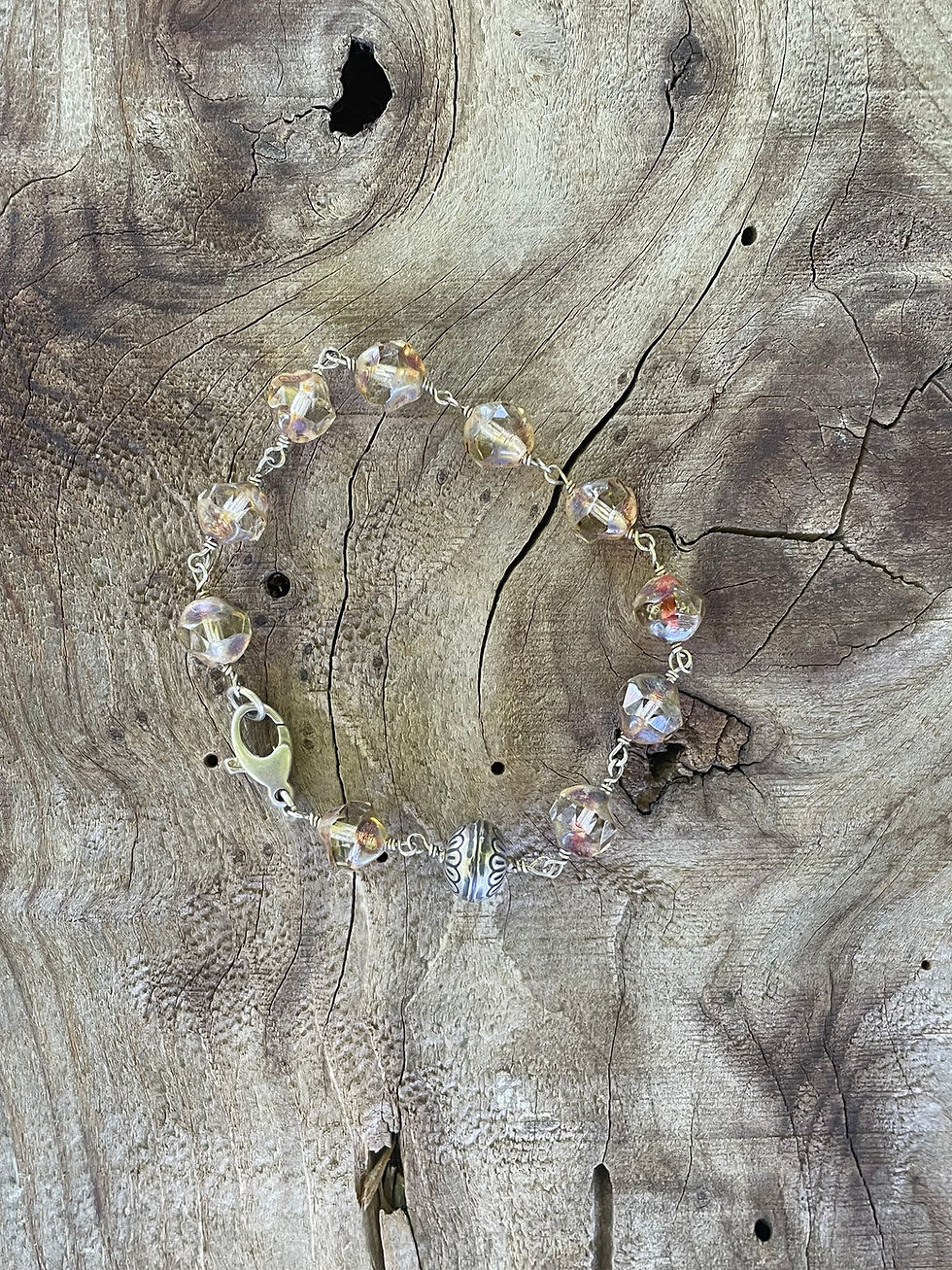 Thumbnail: Yellow Czech Glass and Focal Bead Bracelet